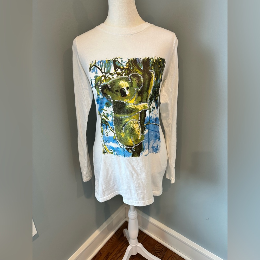 NWOT POL White Long Sleeve Tee with Sequined Koala Graphic